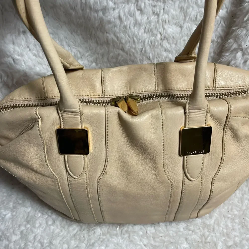 Rachel Zoie leather cream large Satchel with gold tone accents and hardwares